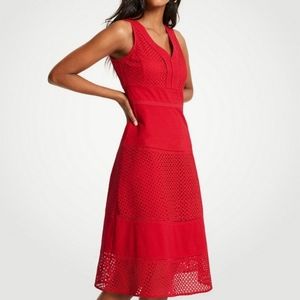 Ann Taylor Red Lace Eyelet Midi Dress - Size 0